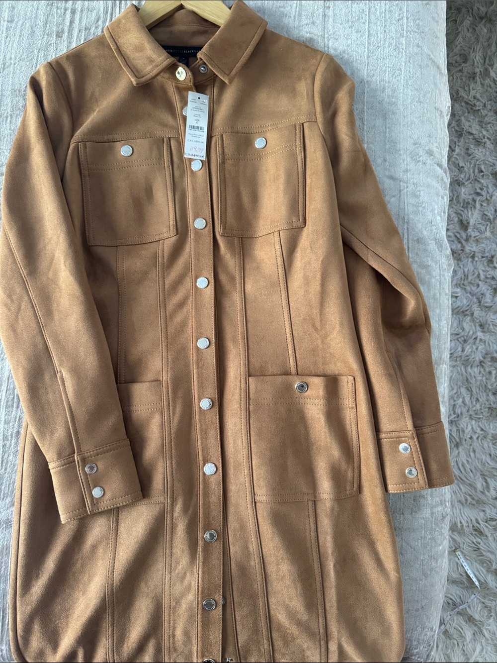 White House Black Market Camel/Tan Suede-Look Trench Coat
